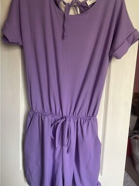 Zenana Outfitters Lavender Tie-Waist Short Sleeve Romper